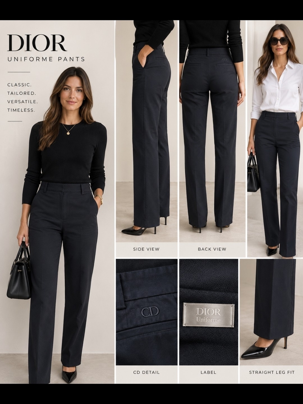 Dior Uniforme Women's Straight-Leg Pants in Navy